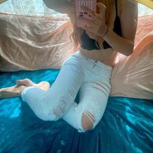 White Boyfriend Ripped Jeans